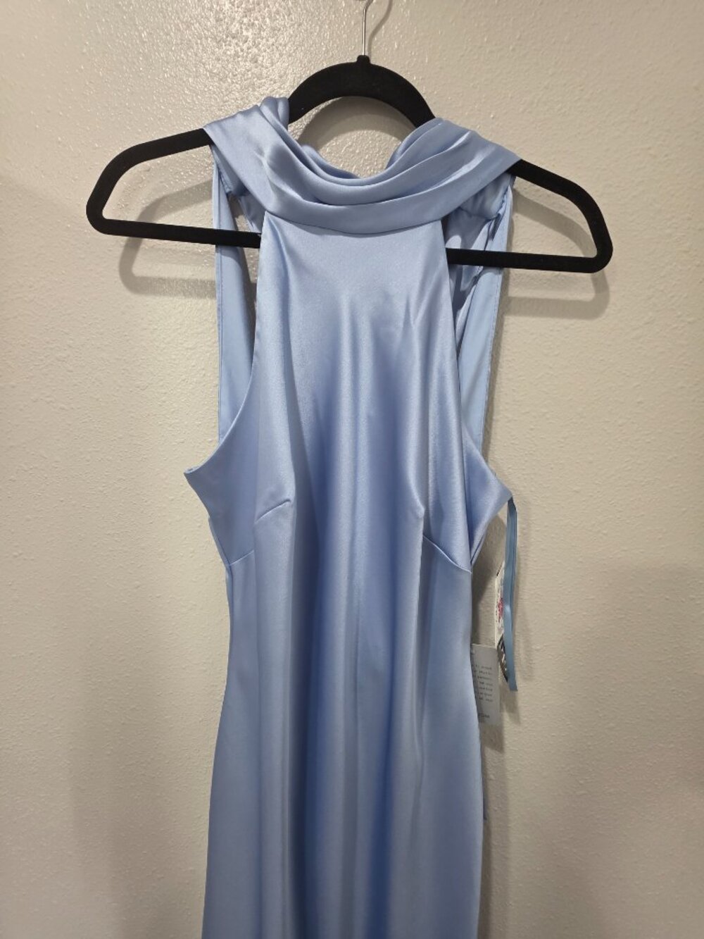 Xscape Sky Blue Satin Halter Gown – Size 10 NWT – Open Back Formal Maxi Gown - Picture 5 of 12